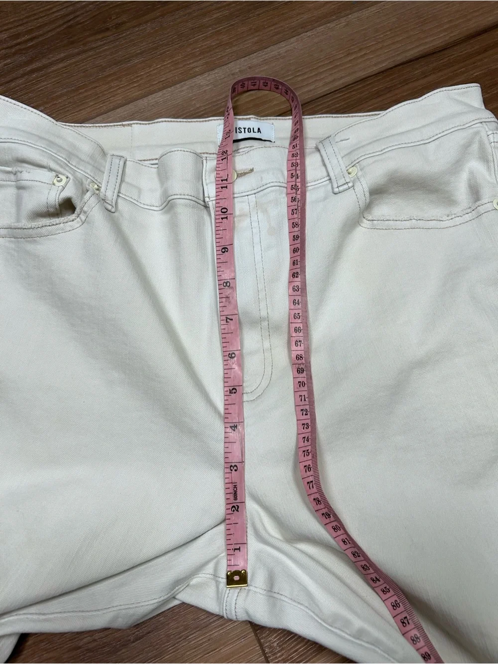 Pistola Cassie high rise straight crop jeans size 32 STAINED ivory raw hem